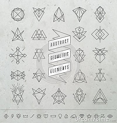 Set of Minimal Monochrome Geometric Retro Insignias and Logotype Vector Illustration