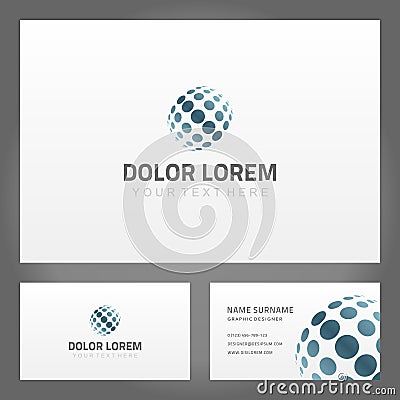 Set minimalist abstract global sphere dots pattern ornament namecard with place for text vector Vector Illustration