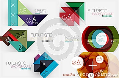 Set of minimalistic geometric banners with triangles and circles and other shapes. Web design or business slogan Vector Illustration