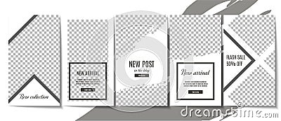 Set of minimalistic monochrome stories temlate design for Instagram. Social media unique content creating. Modern white Vector Illustration