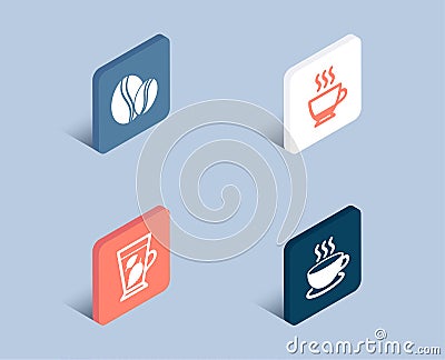 Mint leaves, Espresso and Coffee beans icons. Cappuccino sign. Mentha leaf, Hot drink, Whole bean. Vector Illustration