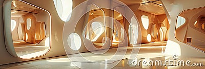 A set of mirrors with irregularly shaped frames creating a funhouse effect Stock Photo