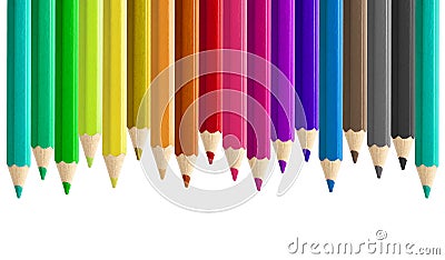 Set misaligned coloured pencils side by side seamless isolated Stock Photo