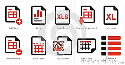 A set of 10 mix icons as add sheet, graph, excel sheet Vector Illustration