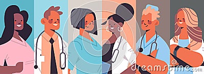 Set mix race doctors avatars men women medical workers collection medicine healthcare concept Vector Illustration