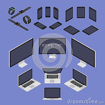 Set of Mobile phone, smart watch, tablet, laptop, computer from four sides icon set vector graphic illustration Vector Illustration