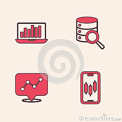 Set Mobile stock trading, Laptop with graph chart, Server and Graph infographic icon. Vector Vector Illustration