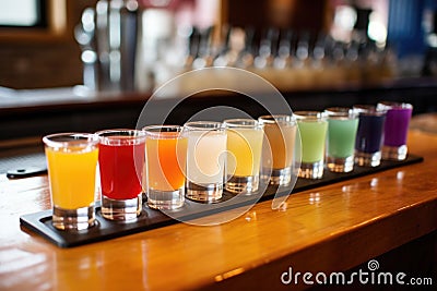 set of mocktails at the bartenders training table Stock Photo