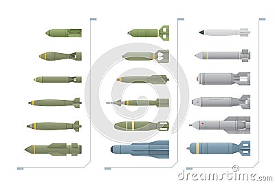 A vector illustration of a set of multicolor aerial bombs is on a white background Cartoon Illustration