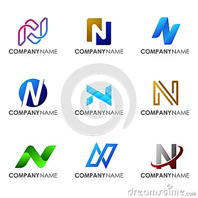 Set of modern alphabet logo design letter N Vector Illustration