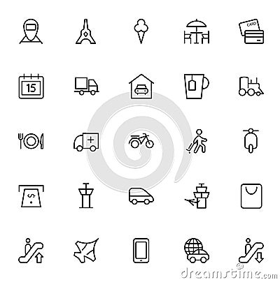 Set of modern and black thin Line Icons Stock Photo