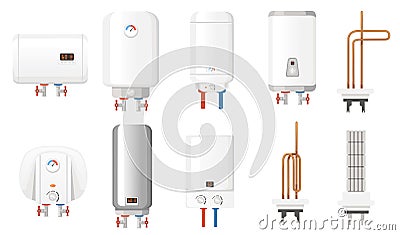 Set of modern boiler water heater with analog and digital controls vector illustration isolated on white background Vector Illustration