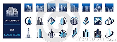 Set of modern buildings. City skyscrapers icons in isometric style isolated on white background. Collection of urban architecture Stock Photo