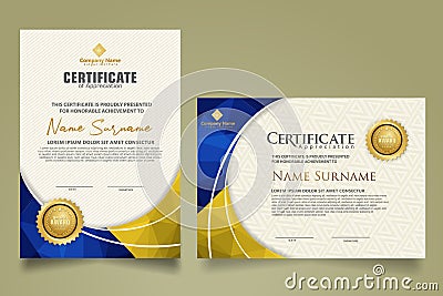 Set modern certificate template with triangle geometric polygon on circular lines ornate background Cartoon Illustration