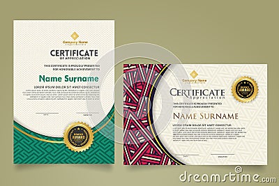 set vertical and horizontal certificate template with irregular diagonal angel lines and maze texture on curve ornament and modern Vector Illustration