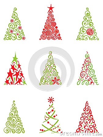 Set of modern christmas trees Vector Illustration