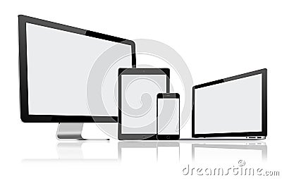 Set of modern computer monitor, laptop, tablet pc and mobile phone Cartoon Illustration