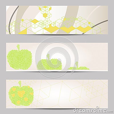 Set of modern design banners headers template with abstract cube apple pattern Vector Illustration