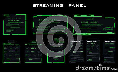Set of modern dialog HUD interface elements. Green streaming bar. Information boards and blocks with a frame for online communicat Vector Illustration