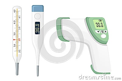 Set of Modern electrical thermometer and classic mercury thermometer vector illustration on white background Vector Illustration