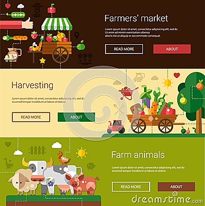 Set of modern flat design farm and agriculture Vector Illustration