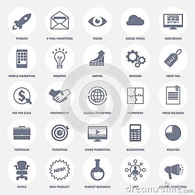 Set of modern flat design icons for internet marketing, media and business Vector Illustration