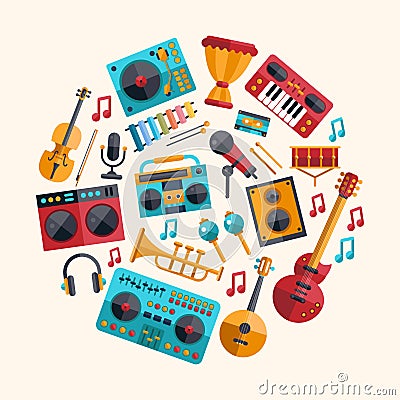 Set of modern flat design musical instruments and Vector Illustration