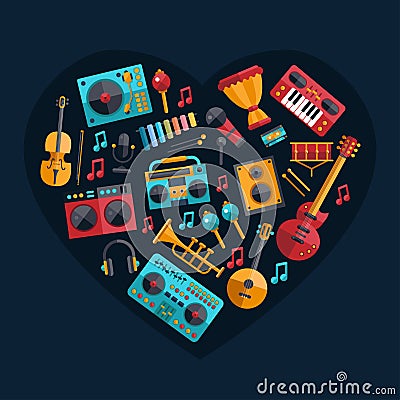 Set of modern flat design musical instruments and Vector Illustration