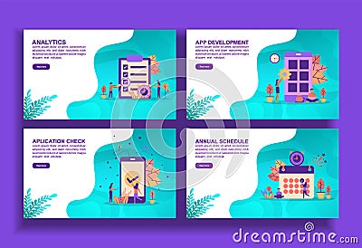 Set of modern flat design templates for Business, analytics, app development, application check, annual schedule. Easy to edit and Vector Illustration