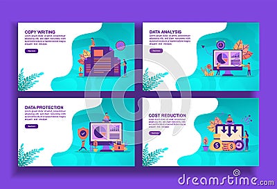 Set of modern flat design templates for Business, copy writing, data analysis, data protection, cost reduction. Easy to edit and Vector Illustration