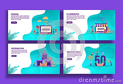 Set of modern flat design templates for Business, domain, e commerce, distribution, discount sale. Easy to edit and customize. Vector Illustration