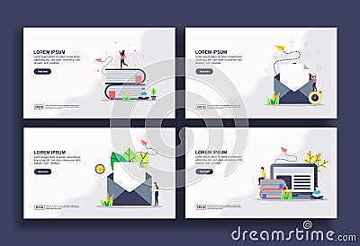 Set of modern flat design templates for Business, e learning, message, send mail, online learning. Easy to edit and customize. Vector Illustration