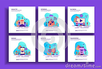 Set of modern flat design templates for Business, newsletter, networking, multimedia, message, marketing, online shopping. Easy to Vector Illustration