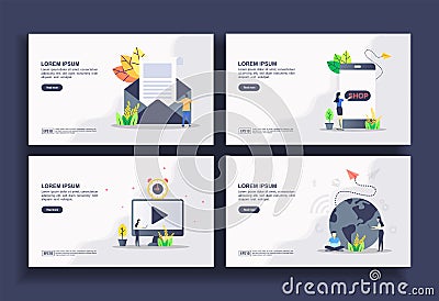 Set of modern flat design templates for Business, newsletter, online shopping, multimedia, networking. Easy to edit and customize Vector Illustration
