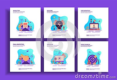 Set of modern flat design templates for Business, newsletter, solution, video marketing, email marketing, virus scan, target Vector Illustration