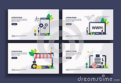 Set of modern flat design templates for Business, system update, website, online store, target. Easy to edit and customize. Modern Vector Illustration