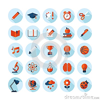 Set of modern flat icons on education theme Vector Illustration