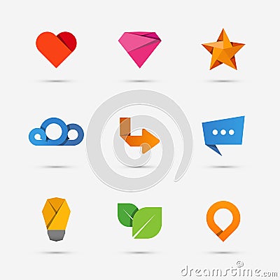 Set of modern flat paper icons or logo elements Vector Illustration