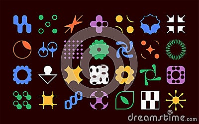 Set of modern futuristic figures. Abstract geometric shapes in brutalism style. Fragile vector objects with thin outline Vector Illustration