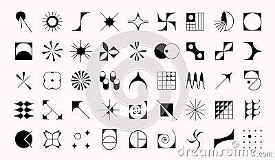 Set of modern futuristic figures. Abstract geometric shapes in brutalism style. Fragile vector objects with thin outline Vector Illustration