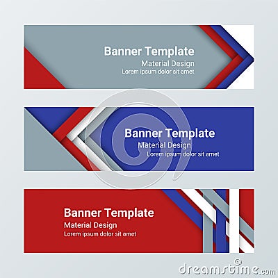 Set of modern horizontal banners, page headers in a material design style. Vector Illustration