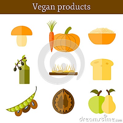 Set of modern icons in flat style on vegan food Vector Illustration