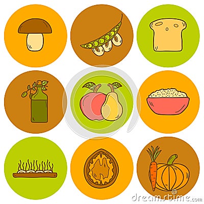 Set of modern icons in hand drawn style on vegan Vector Illustration