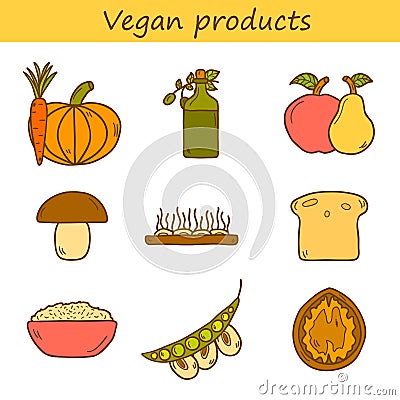 Set of modern icons in hand drawn style on vegan Vector Illustration