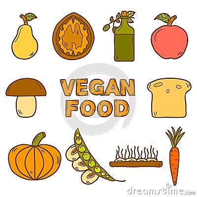 Set of modern icons in hand drawn style on vegan Vector Illustration