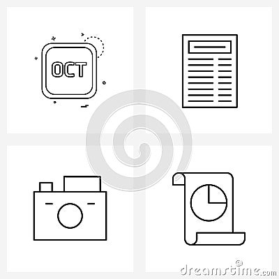 Set of 4 Modern Line Icons of calendar, receipt, cot, delivery, image Vector Illustration
