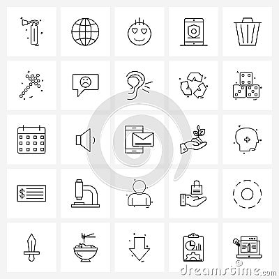 Set of 25 Modern Line Icons of can, screen, love, phone, device Vector Illustration