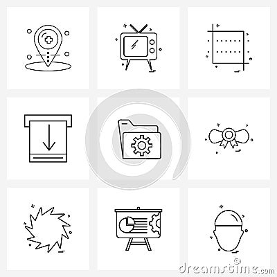 Set of 9 Modern Line Icons of folder maintenance, file setting, shape, withdrawal, cash Vector Illustration