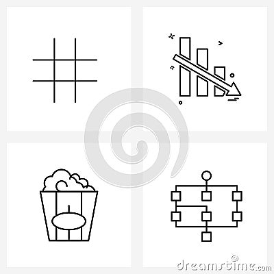 Set of 4 Modern Line Icons of hash; food; tag; chart; business decisions Vector Illustration