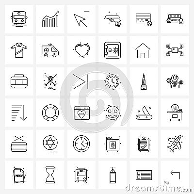 Set of 36 Modern Line Icons of pistol, weapon, arrow, military, less Vector Illustration